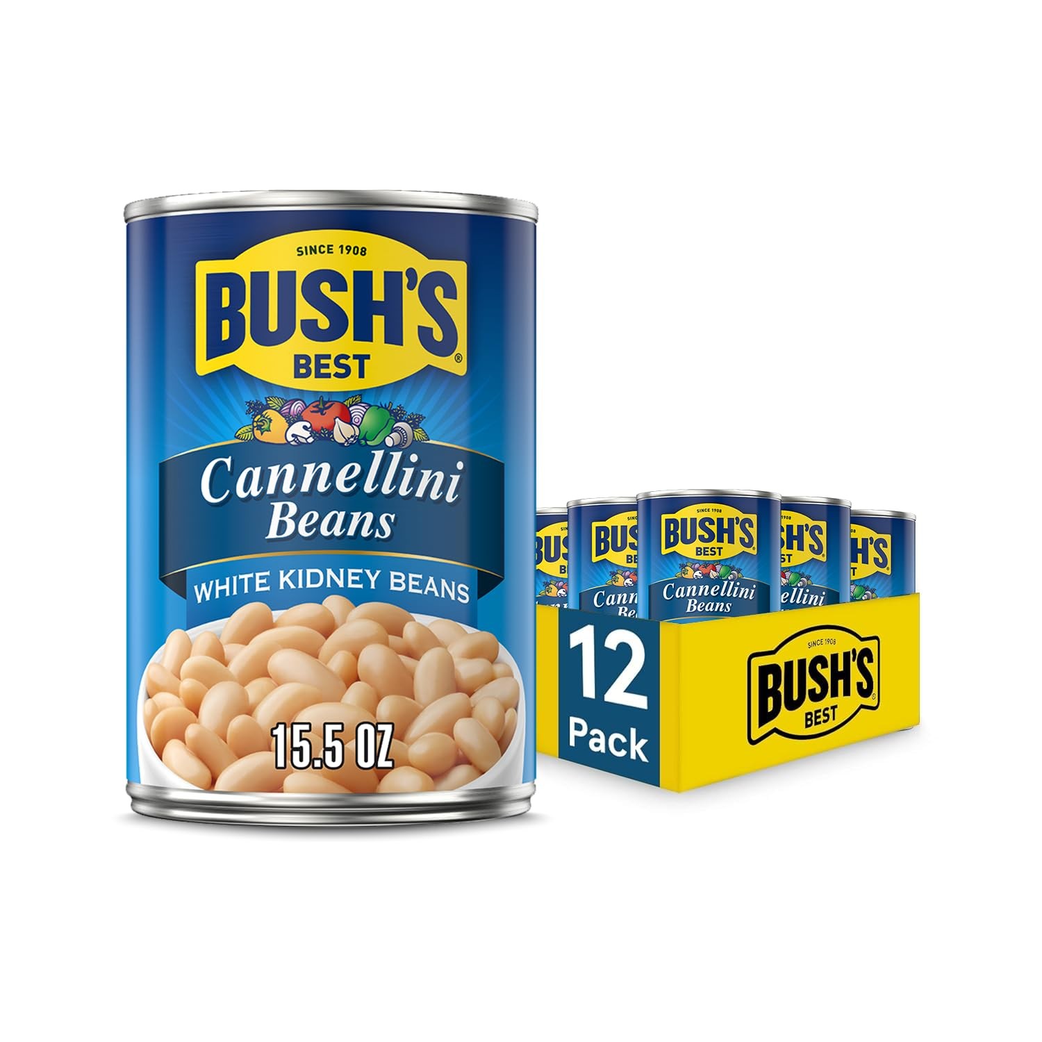 BUSH’S BEST 15.5 oz Canned Cannellini Beans, Source of Plant Based Protein an…