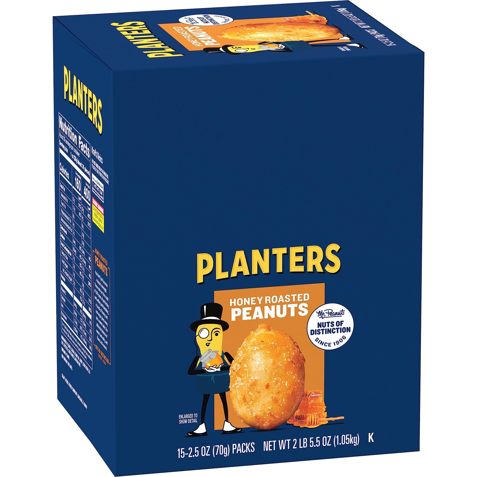 Planters Honey Roasted Peanuts 15 Pack of 2.5 Ounce Snack Bags Portable Protein