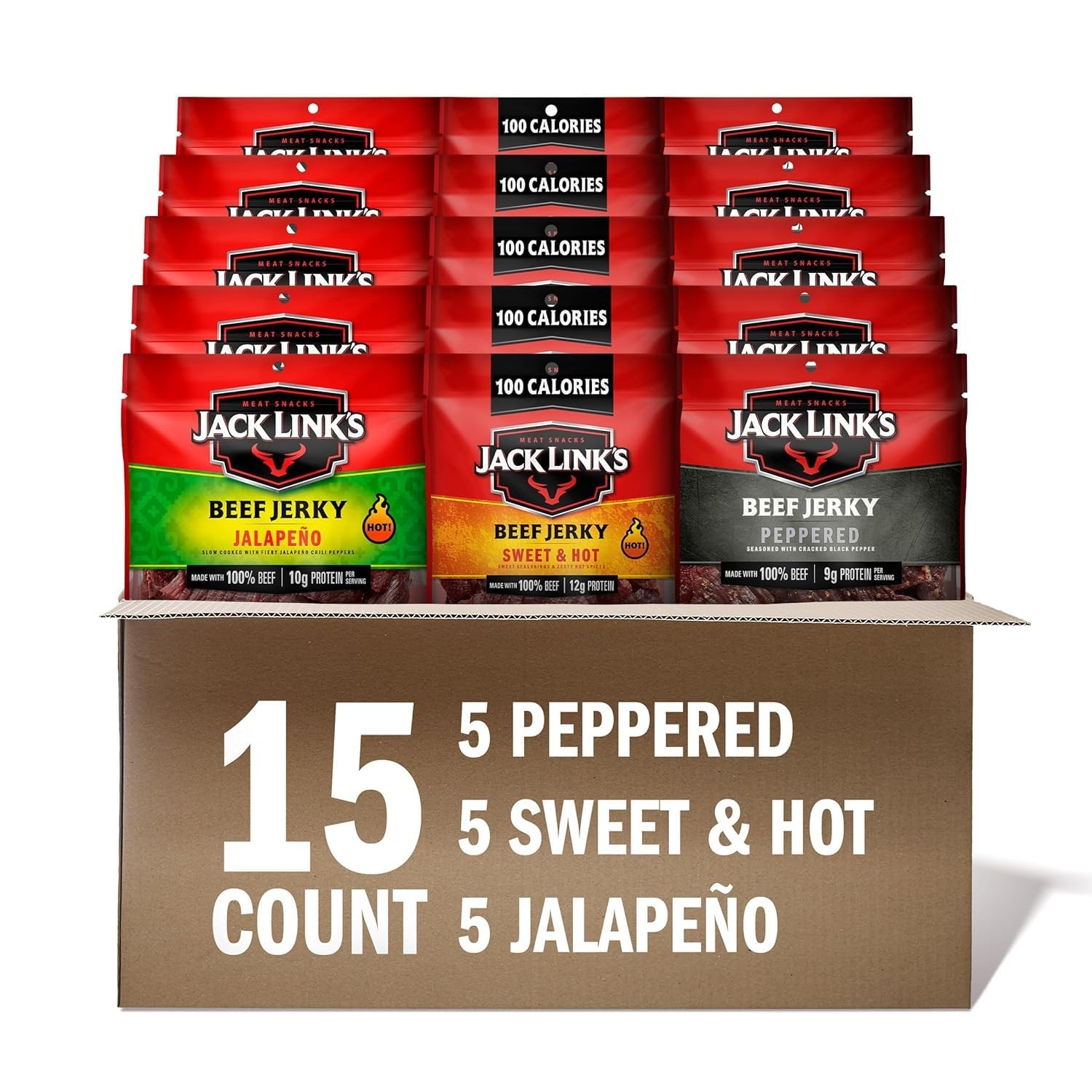 Bold Beef Jerky Variety Pack – Sweet & Hot, Jalapeño & Peppered – (15 Pack) 1…