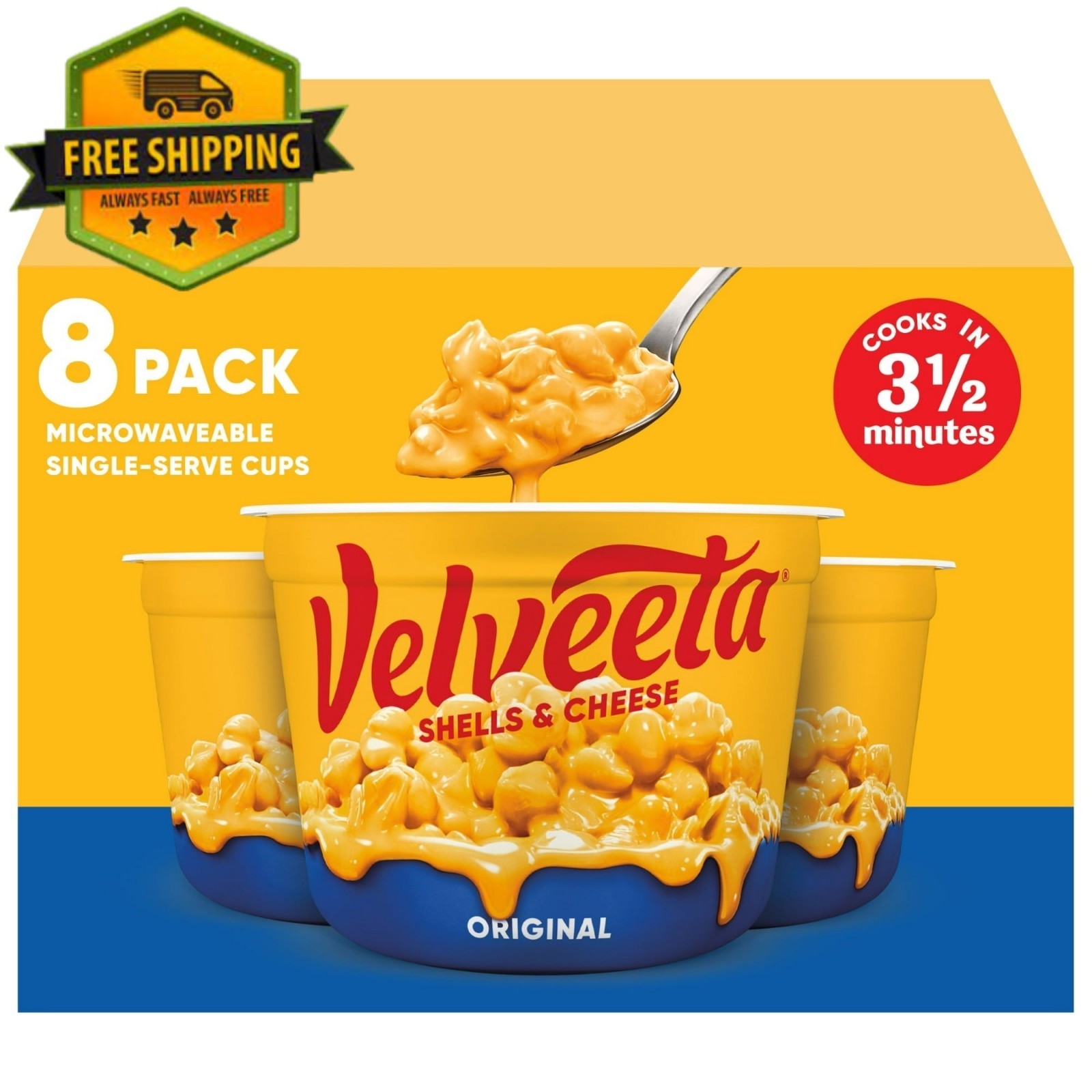 Velveeta Original Shells & Cheese Microwave Cups – 8-Pack, 2.39 oz Each