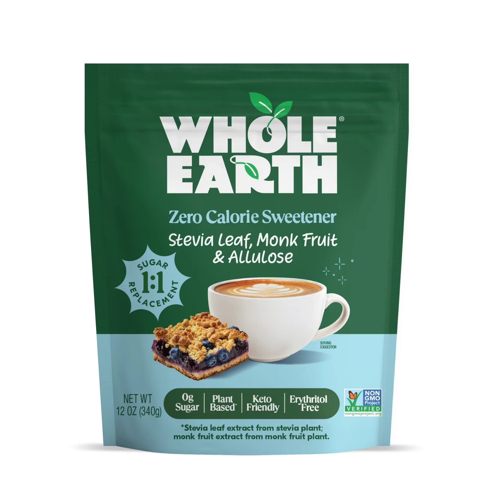 Whole Earth Stevia Leaf Monk Fruit Allulose Blend Sugar Substitute Sweetener Ket