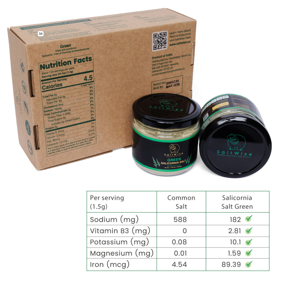 Green Salicornia Salt- Low Sodium Substitute, No additive, Organic, Umami 14.1oz