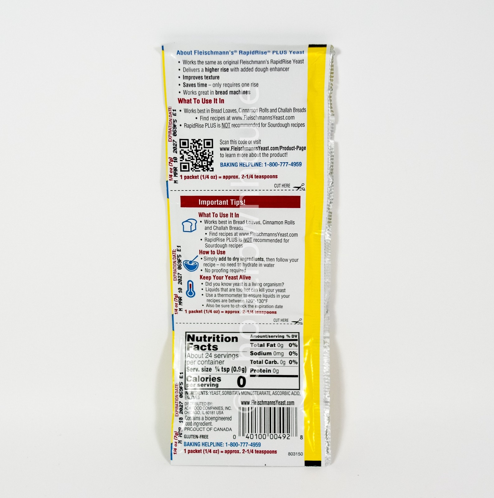 5 strips Fleischmann’s RAPID RISE PLUS Instant Yeast 3/4oz 03/10/2027 15pkts