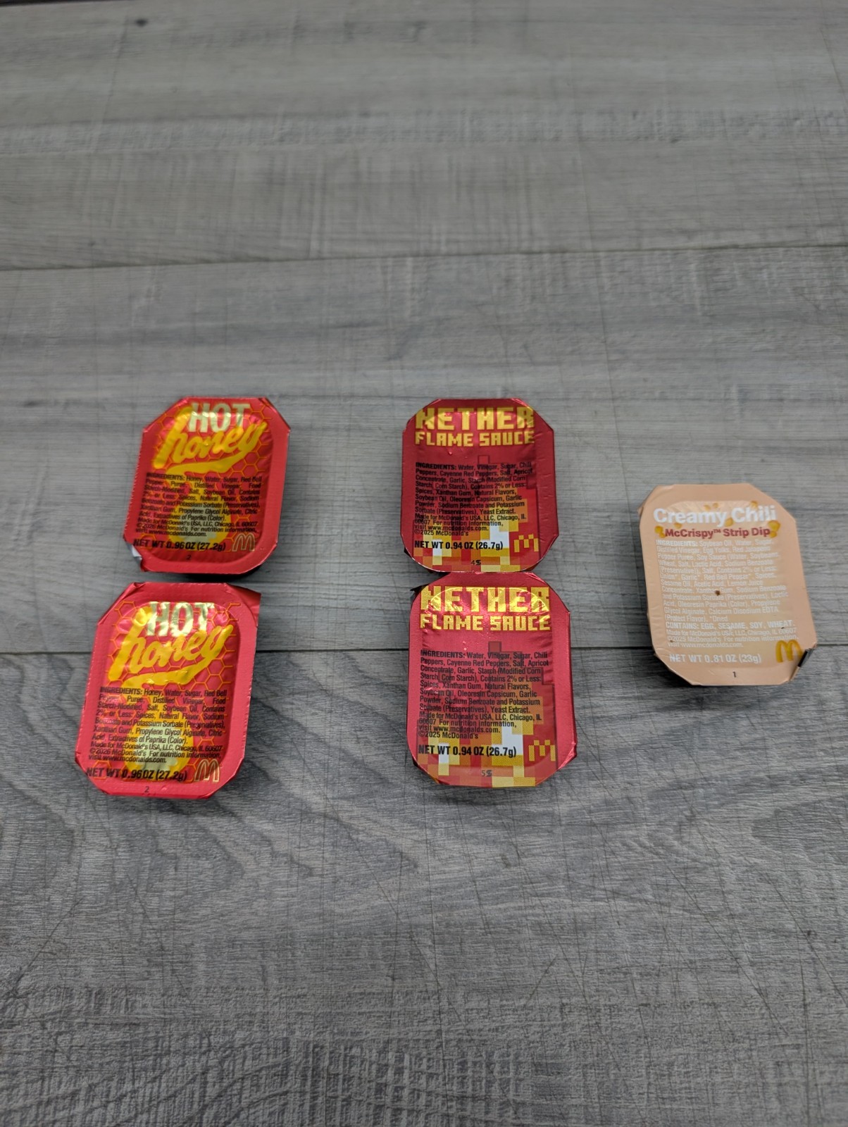Lot of 5 McDonald’s Dipping Sauce. 3 Different Flavors. Hot Honey, Nether.
