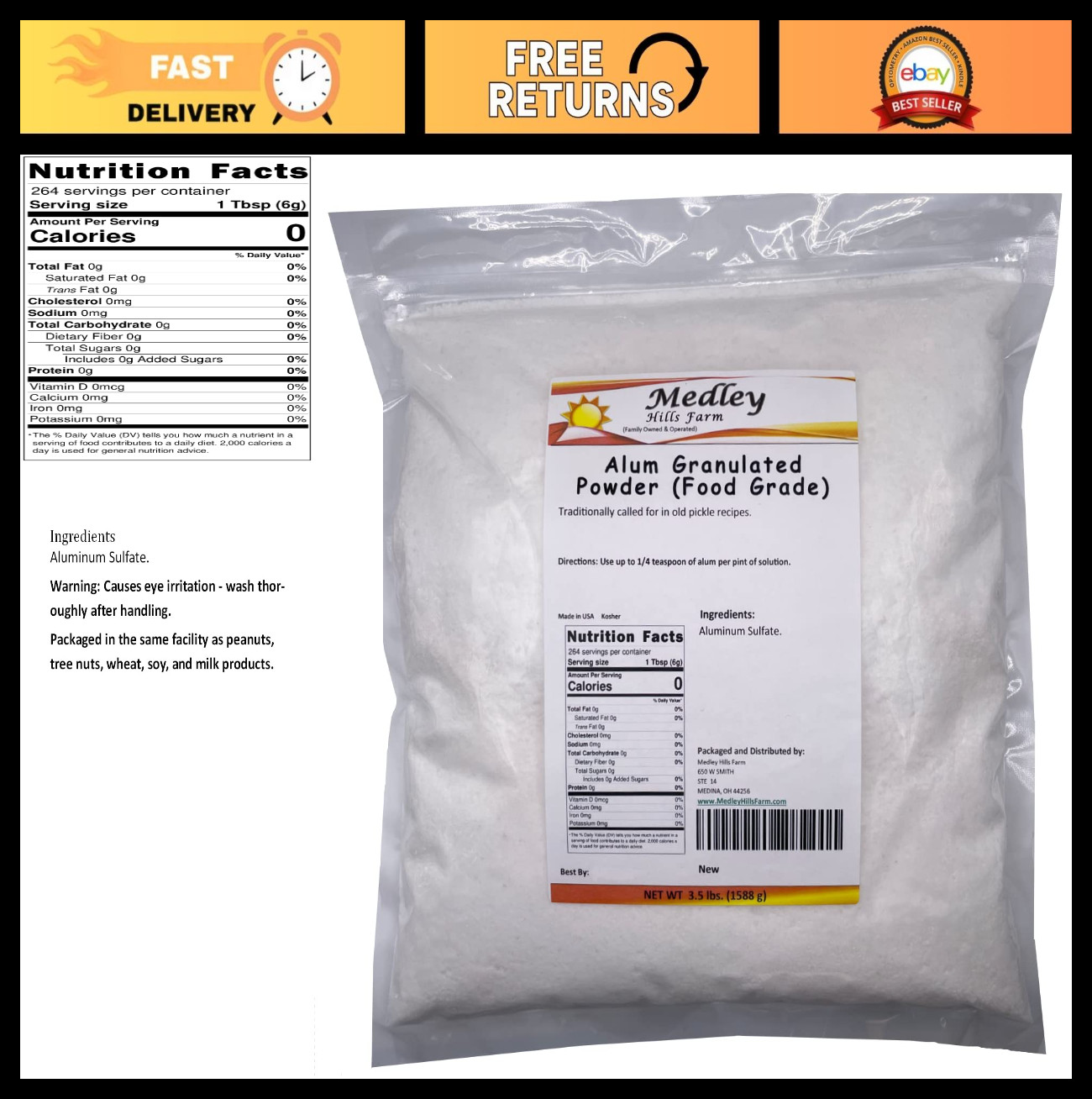 Food Grade Alum Granulated Powder 3.5 lbs – Baking, Pickling, Preserving