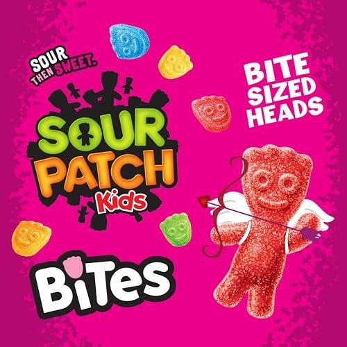 Soft & Chewy Valentine’s Day Candy – SOUR PATCH KIDS Bites, Bulk 12 Tubes, 1.8 o