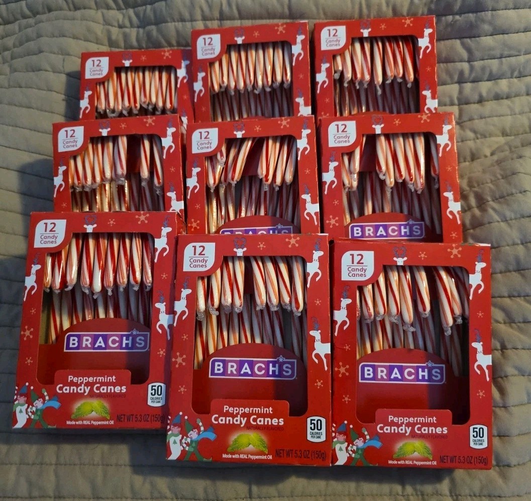 BRACHS Peppermint Candy Canes 5.3oz 9 Boxes 108 Canes Exp 12/27
