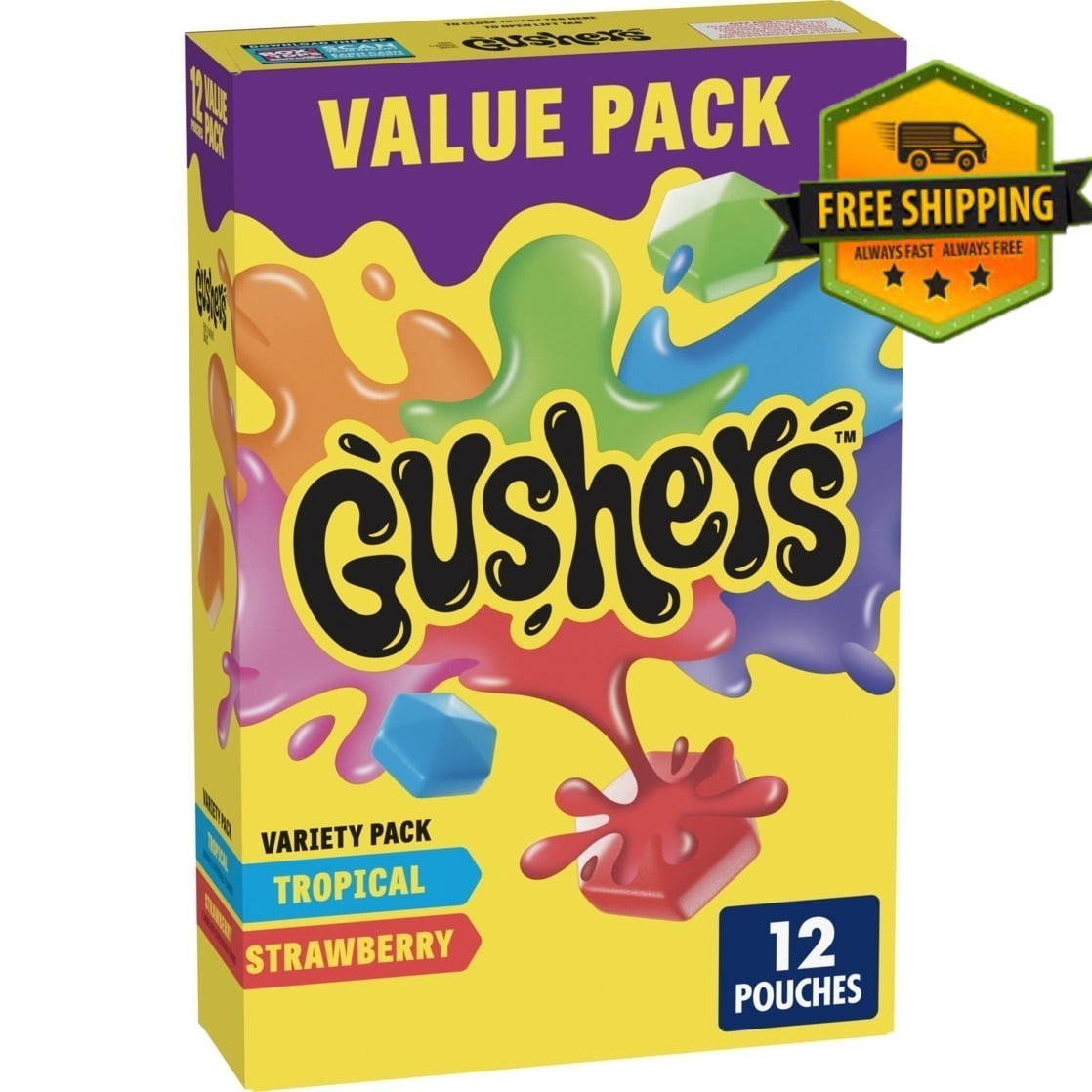 Gushers Tropical & Strawberry Fruit Snacks Gluten Free 12 Pouches Value Pack
