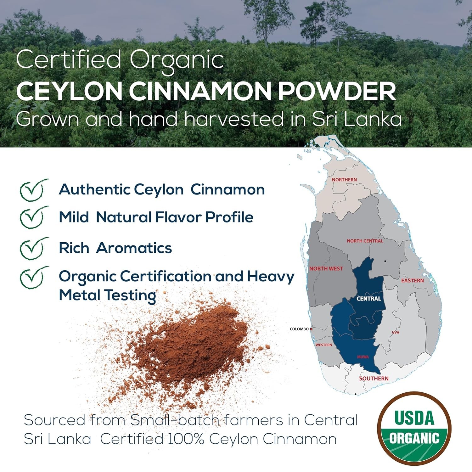 Organic Ceylon Cinnamon Powder – Organic, Non-GMO, Kosher & USDA Certified