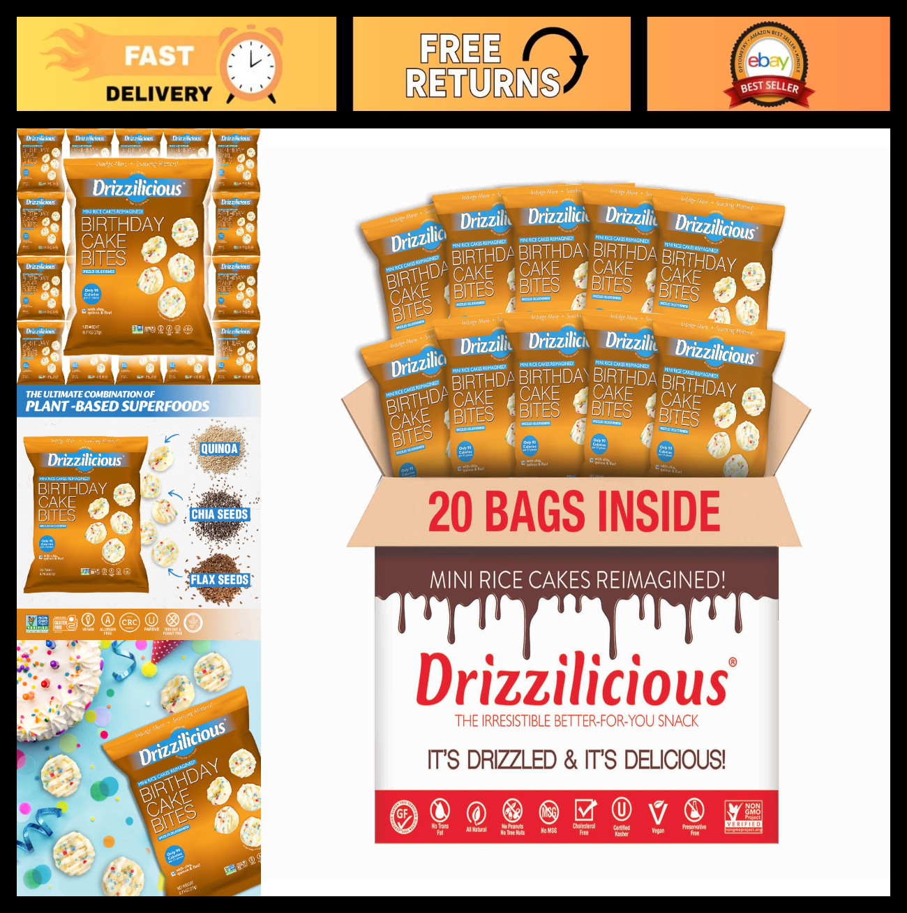 Mini Flavored Rice Cakes – Birthday Cake Snack, Vegan, Gluten-Free, 90 Calories,