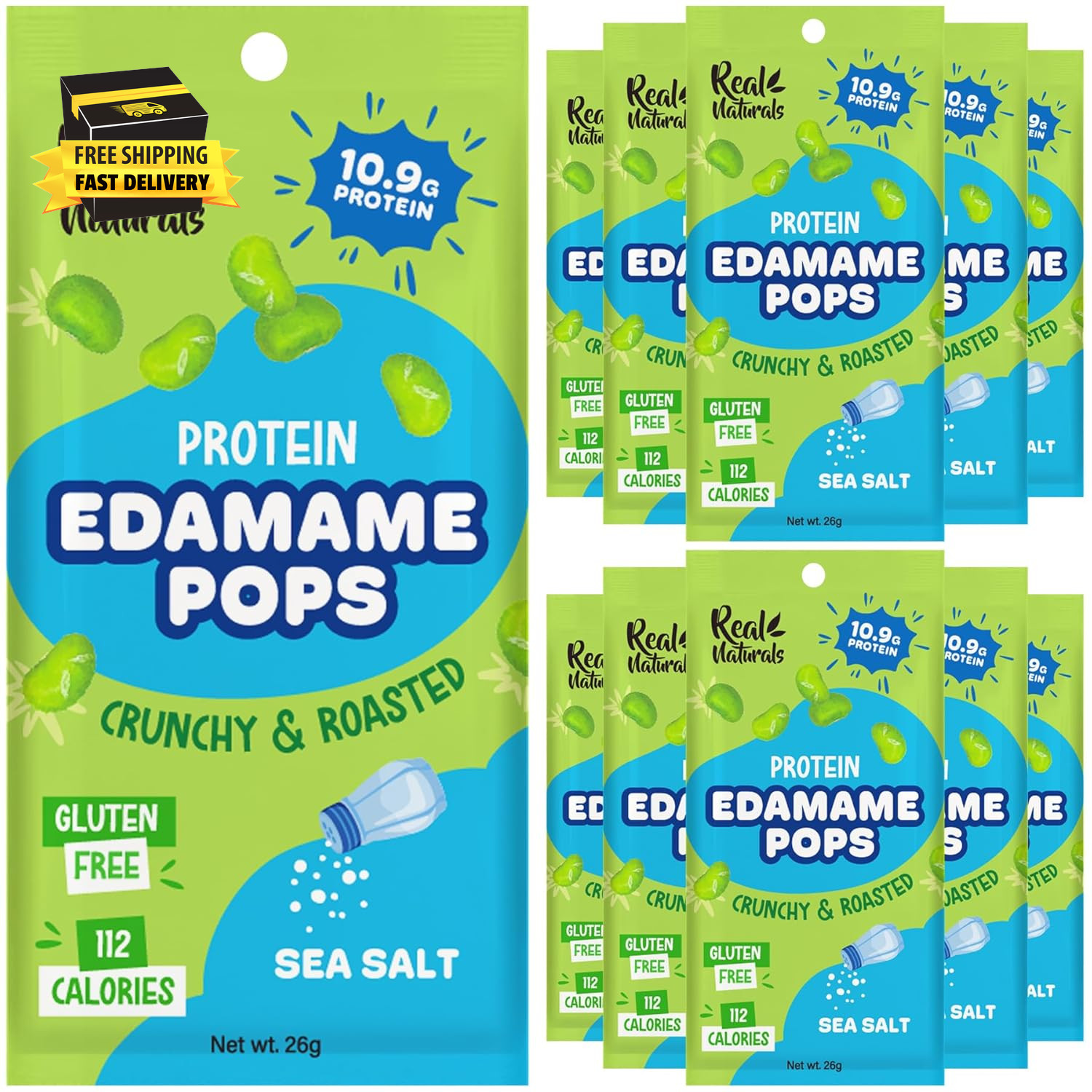 Crunchy Roasted Edamame Beans Snack (10 Pack Sea Salt) High Protein Snack Dry Ro