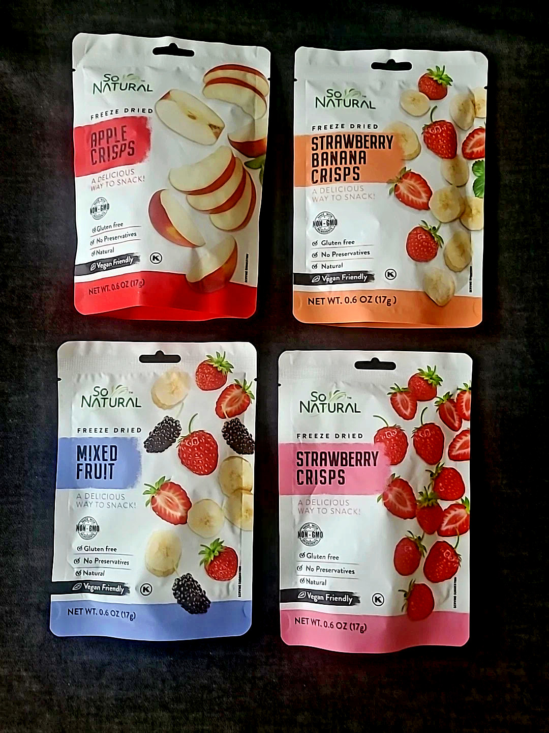 So Natural Freeze Dried Fruit Variety Pack of 4 Different Flavors 0.6 oz Bags