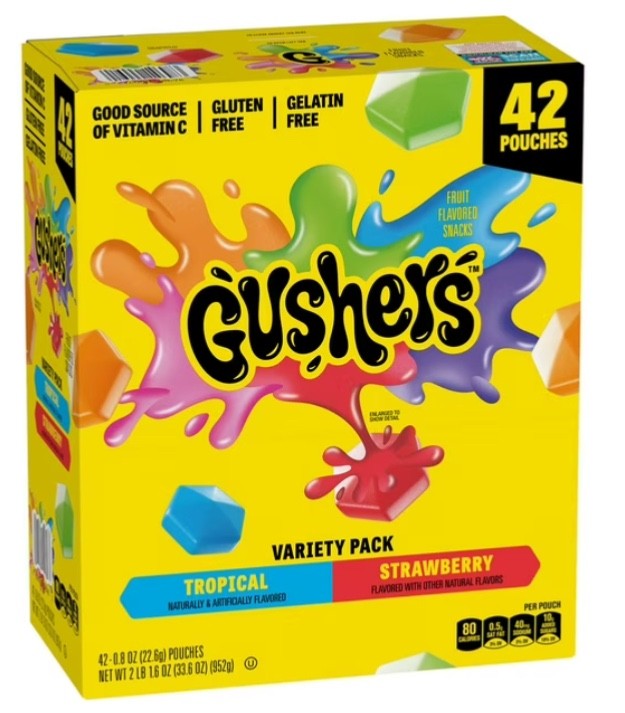 2 X Gushers Strawberry & Tropical Variety Pack Snacks, 0.8 oz., 42 Pouches FRESH