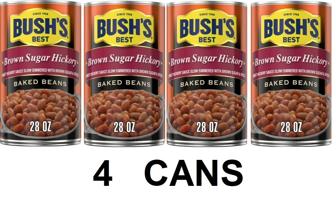 BUSH’S Best Brown Sugar Hickory Baked Beans 28 oz Can Shelf Stable – 4 PACK