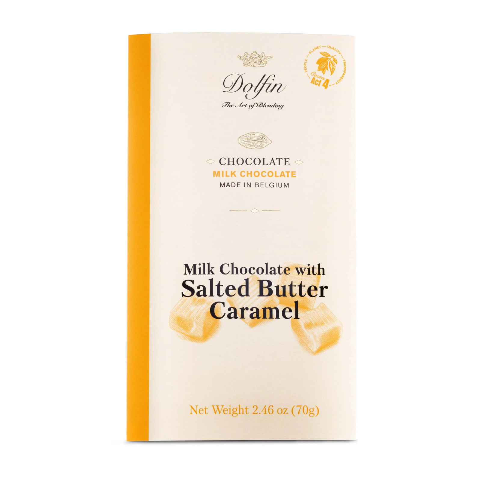 Dolfin 37% Milk Chocolate Bar with Salted Butter Caramel imported from Belgium