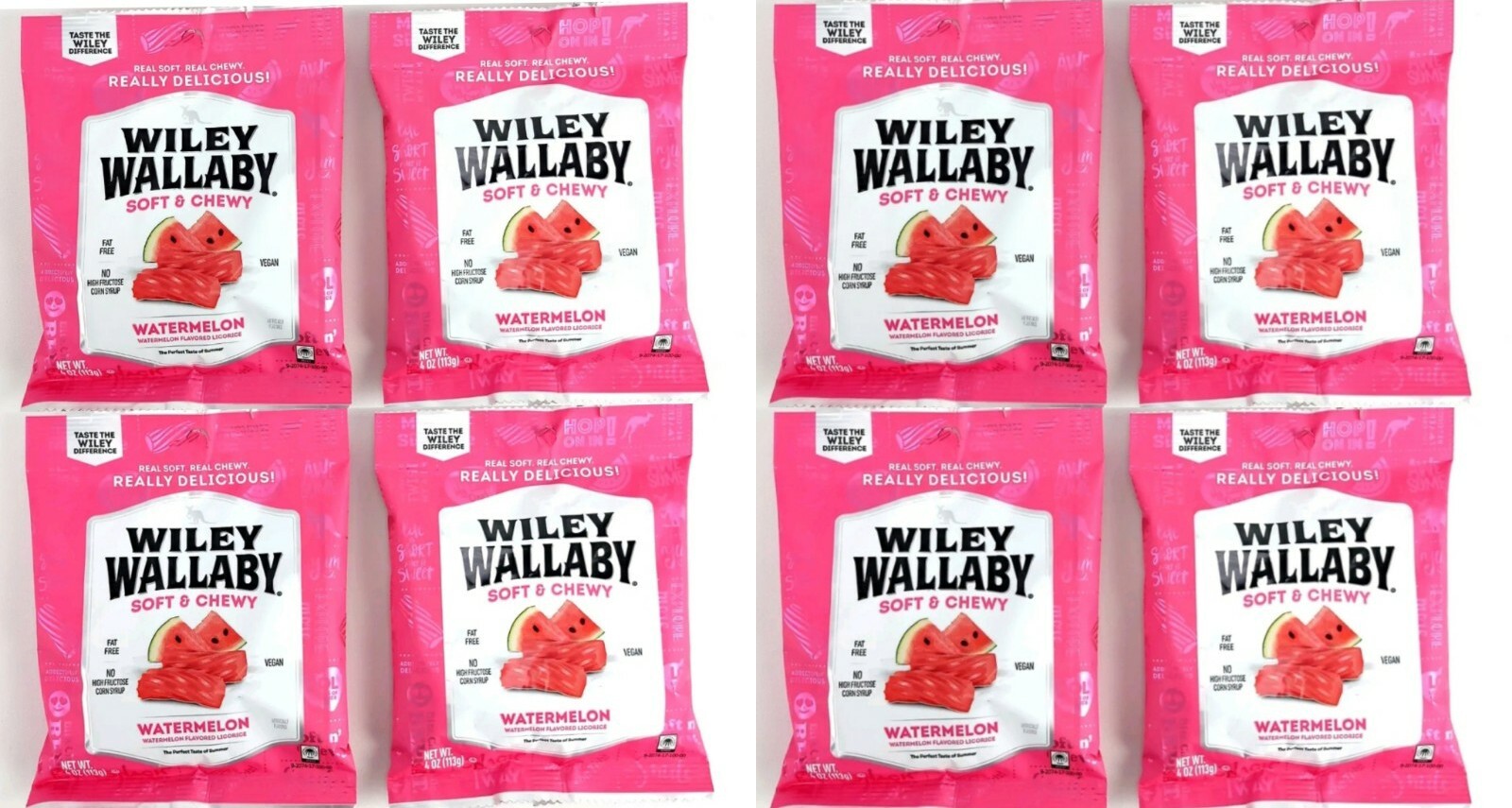 8x Bags Wiley Wallaby Soft & Chewy Watermelon Gourmet Licorice 4oz Fat Free!
