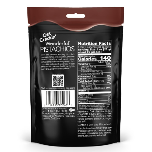 Wonderful Pistachios Chocolate Toffee, 4 Ounce Resealable Bag-free shipping…