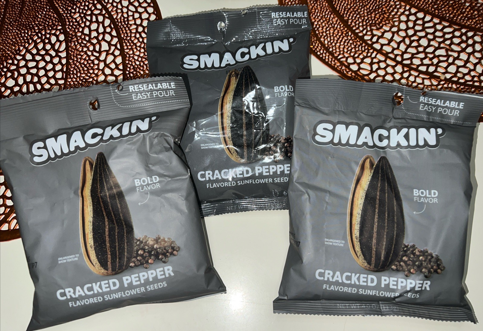 SMACKIN’ Cracked Pepper Bold Flavor Sunflower Seeds 3 X 4oz. Bags, American Made