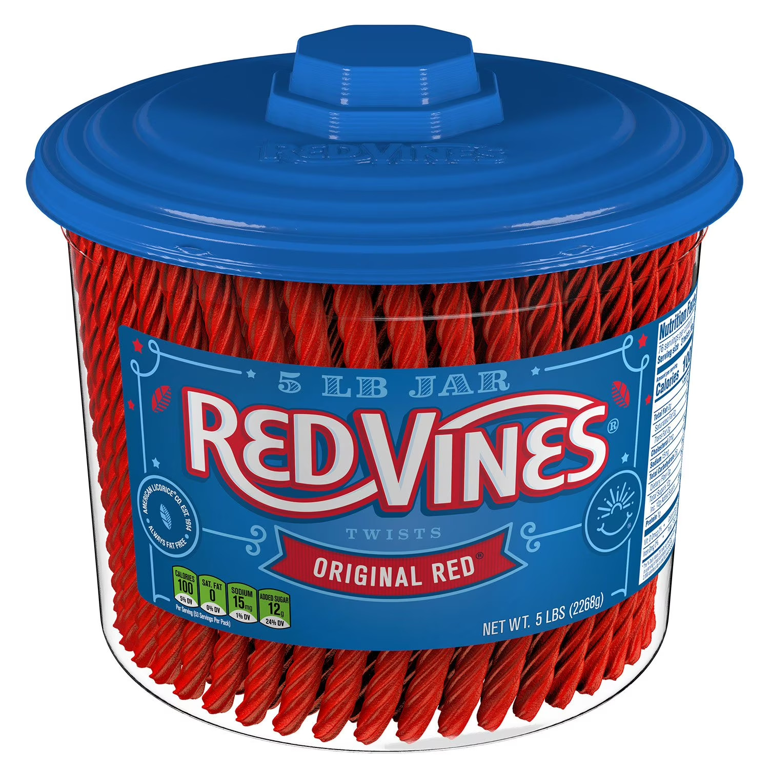 RED VINES Twists Original Red Licorice Bulk Candy Jar 5 lbs. free shipping
