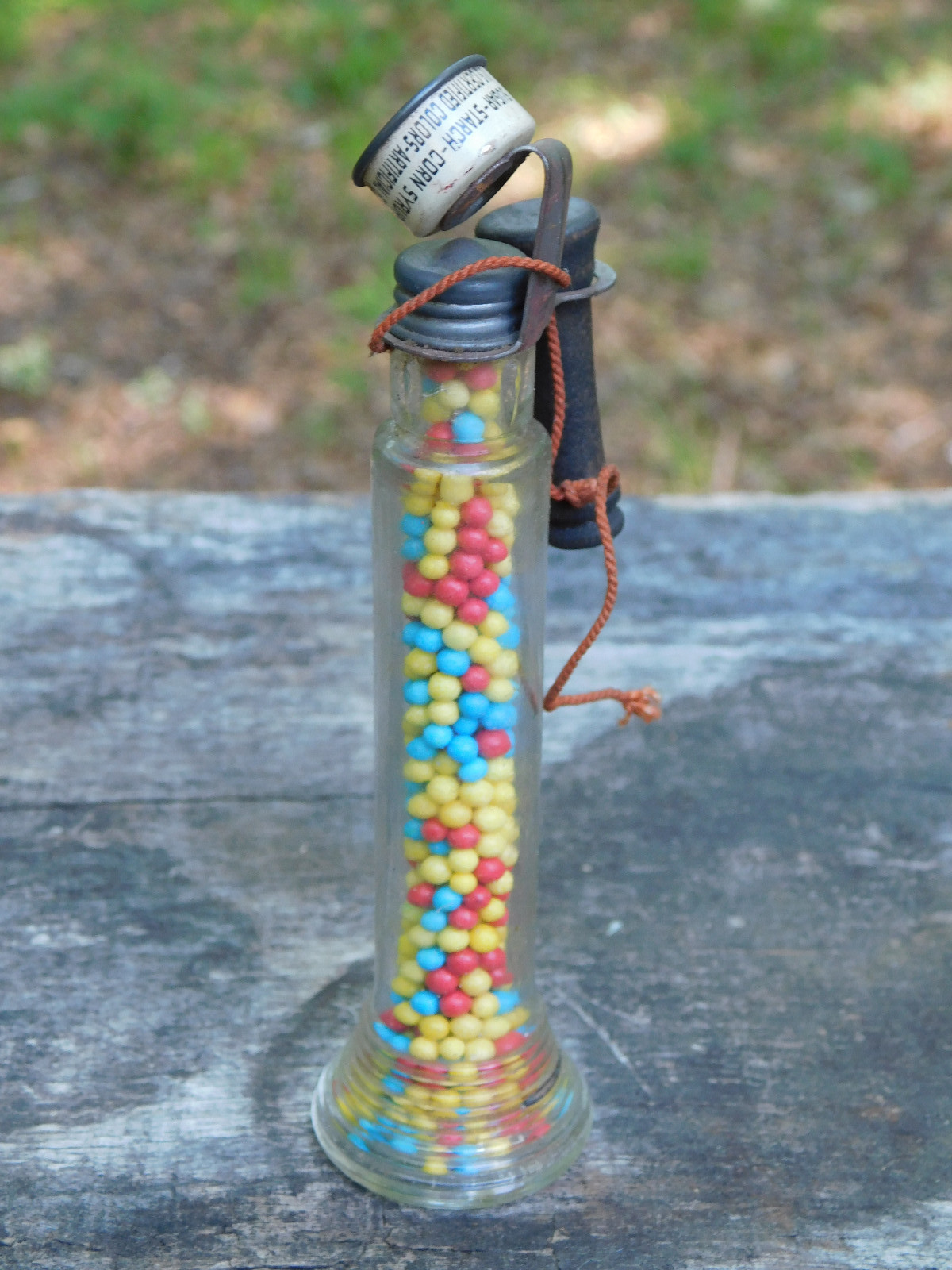 5.5″ Antique MCM Toy Telephone Candy Glass Container Candle Stick Dispenser NEW