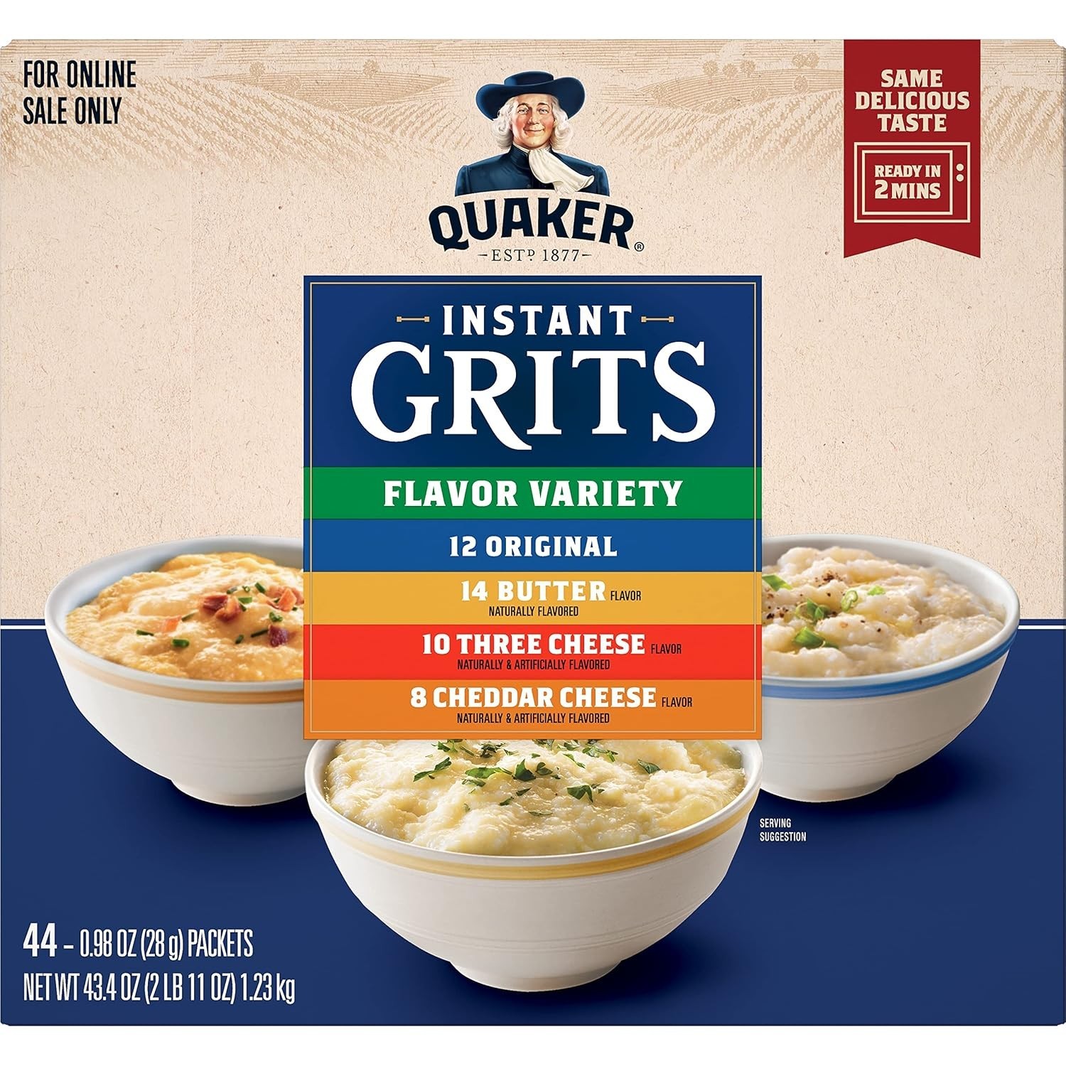 Quaker Instant Grits – 4 Flavor Pack, 88 Sachets for Healthy Breakfasts Anytime