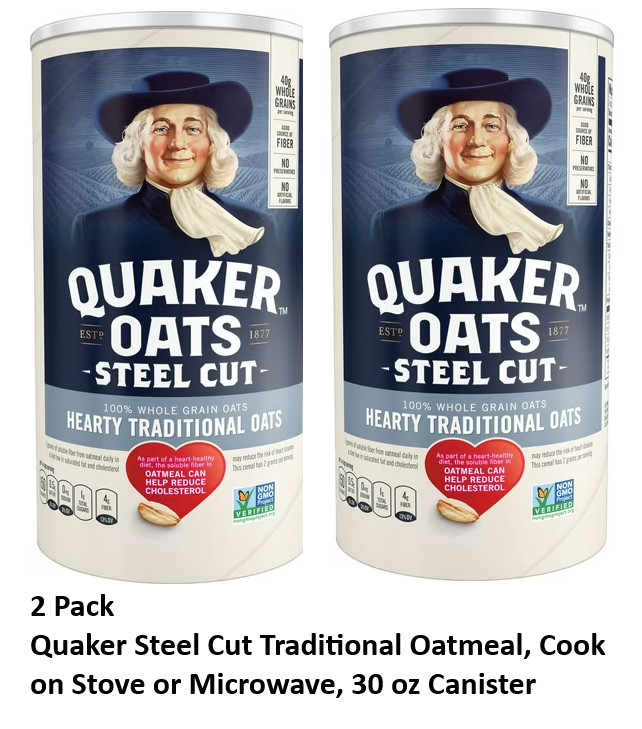 Quaker Steel Cut Traditional Oatmeal Cook on Stove or Microwave 30 oz (2-Pack)