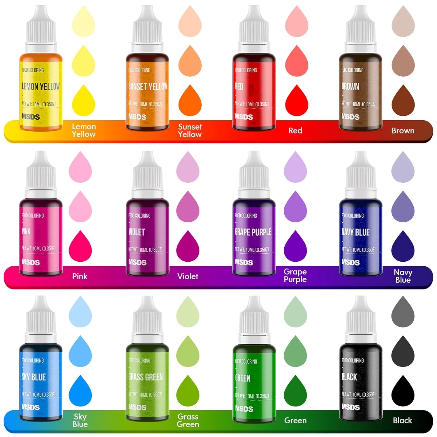 0.35 Fl Oz (Pack of 12), Lemon Yellow, Sunset Grass Green, Violet, Grape…