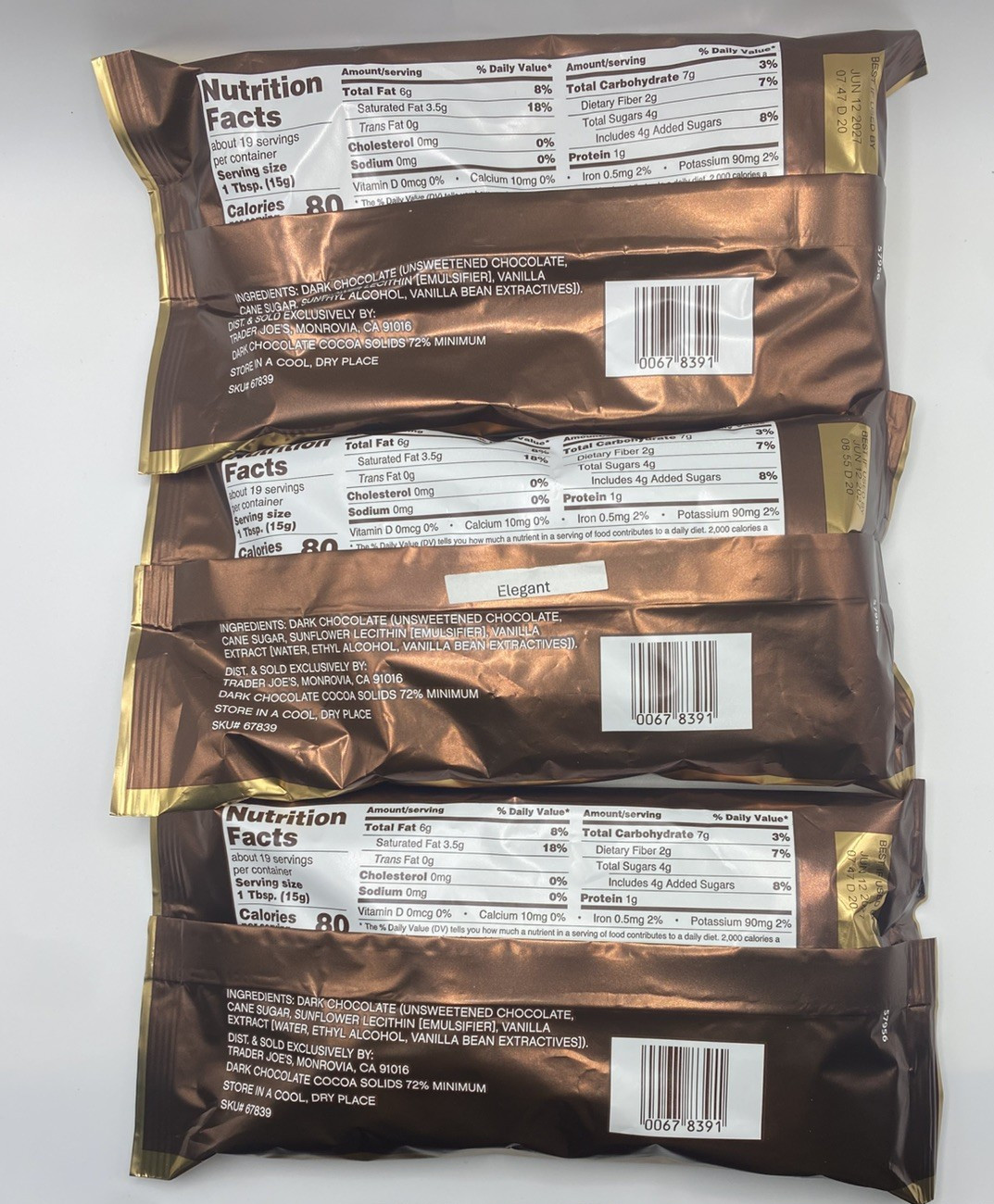 Pack of 3 Trader Joe’s 72% Cacao Dark Chocolate Baking Chips 10 oz Each 10/2027