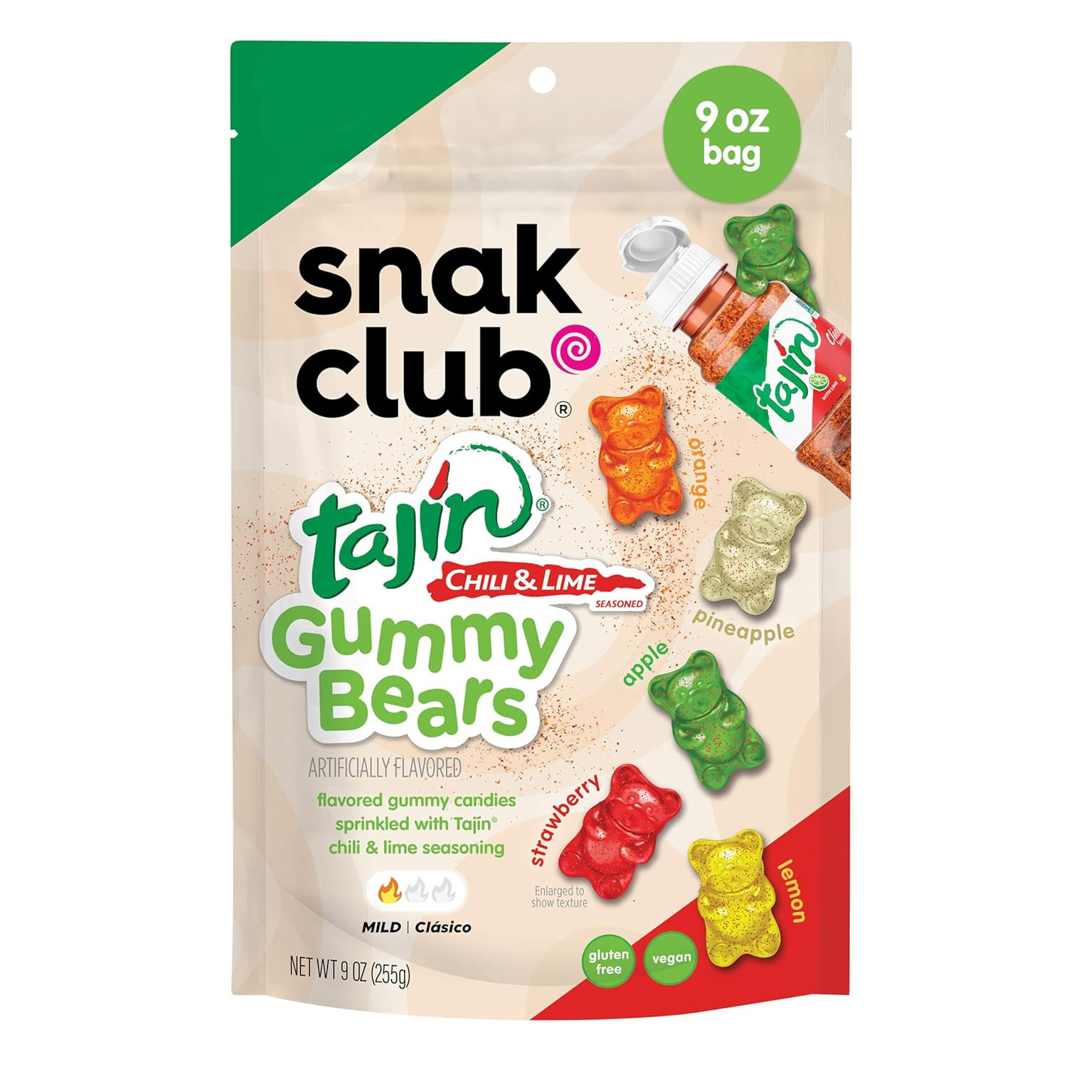 Tajin Gummy Bears, Assorted Fruit Candy Gummies with Chili and Lime Seasoning, M