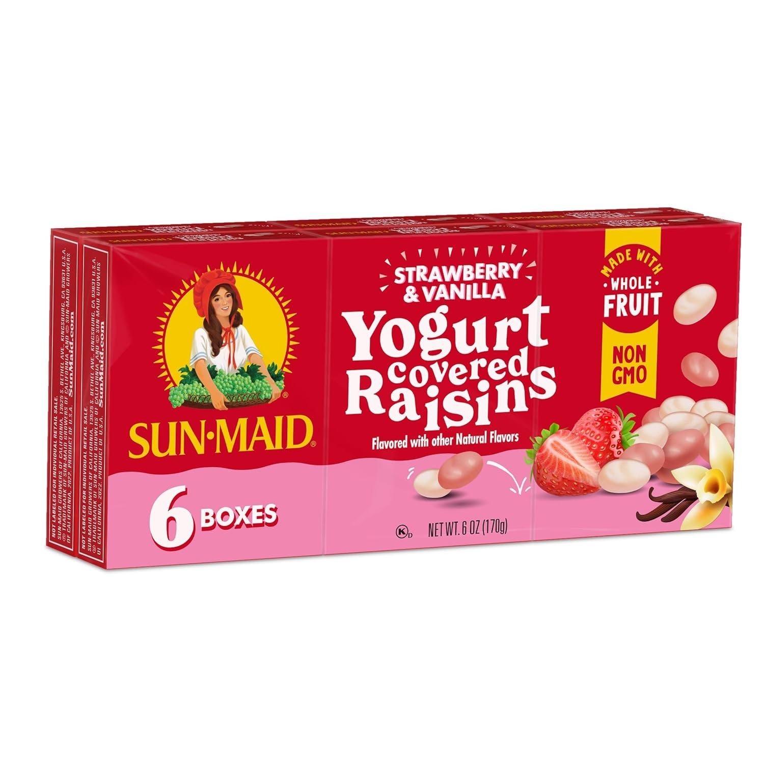 Sun-Maid Yogurt Covered Raisins Variety – 6 Snack Packs (1 oz), Strawberry & Van