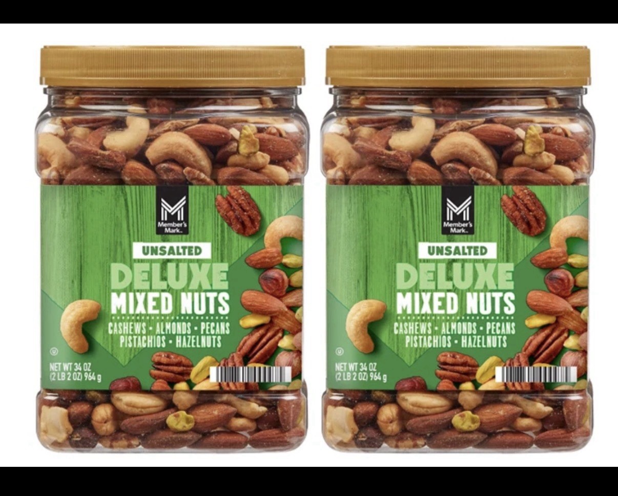 2 Packs Member’s Mark Unsalted Deluxe Mixed Nuts 34 oz Each Pack