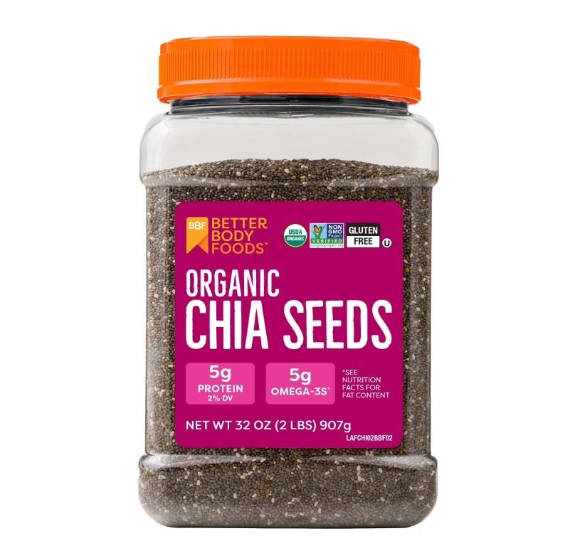 BetterBody Foods Organic Chia Seeds 2 lbs, 32 Oz, with Omega-3, Non-GMO, Gluten