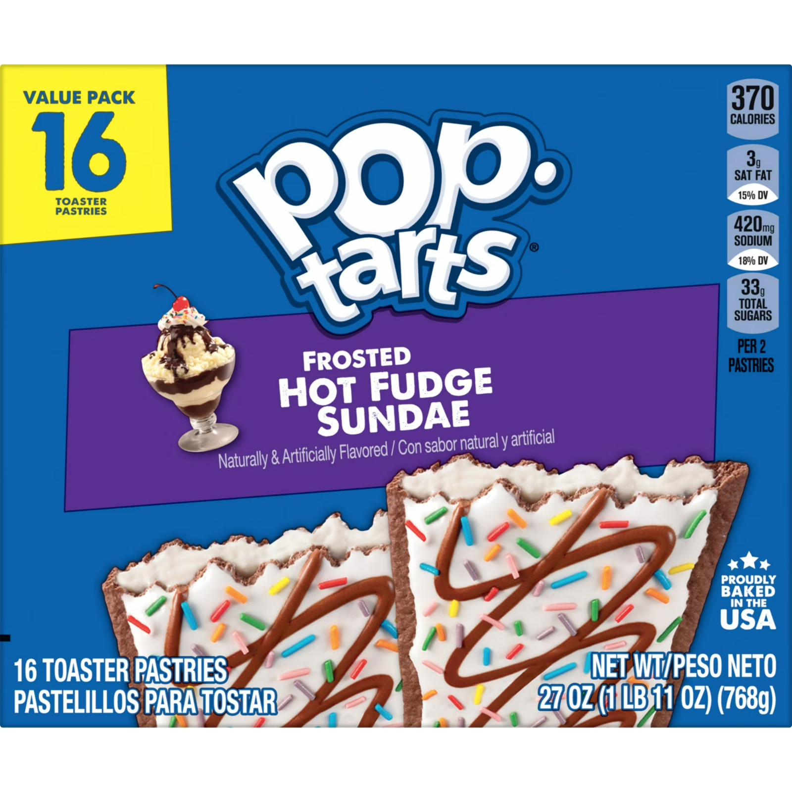 Pop-Tarts Frosted Hot Fudge Sundae Toaster Pastries, Breakfast Foods 27 oz 16 Ct