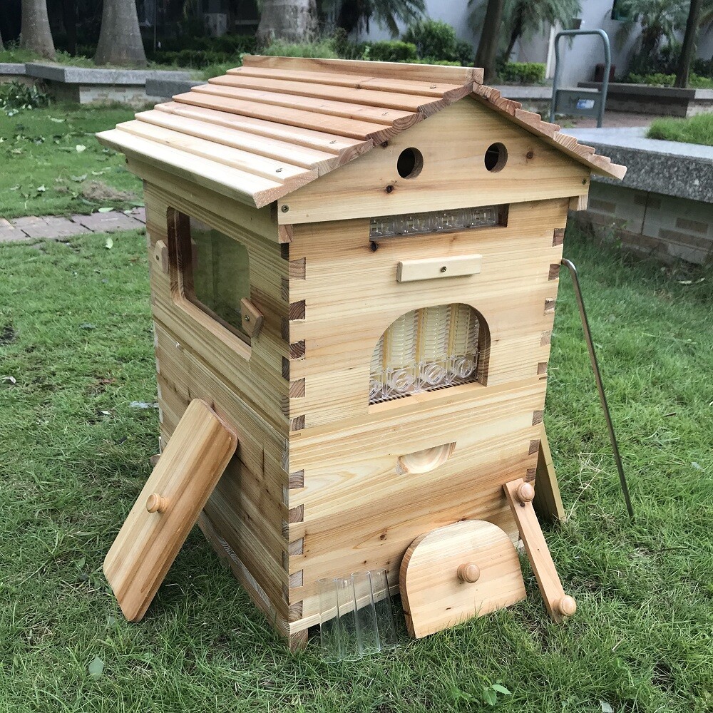 Certified Waxed Wooden AUTO Shed Beehive BeeHives 7 Plastic Beekeeping Frames