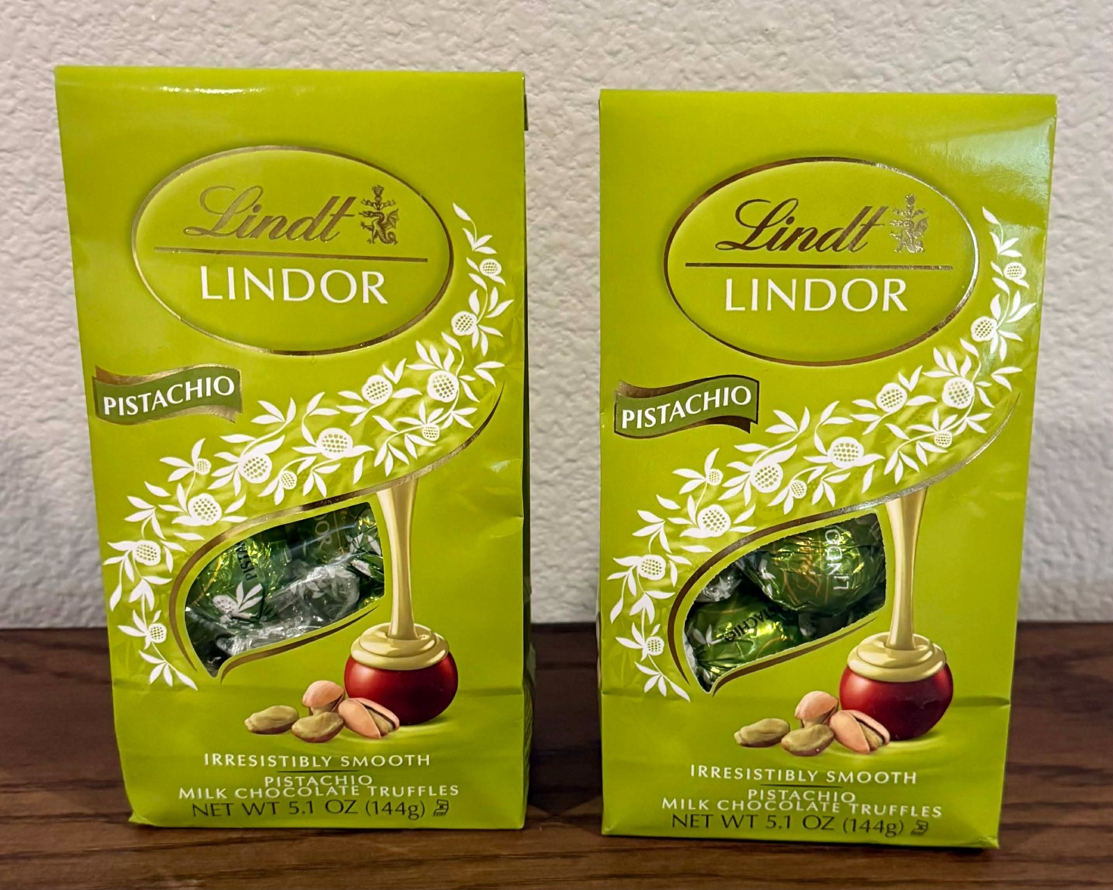 Limited Ed 2 Lindt LINDOR Pistachio Candy Truffles 5.1 oz Bags Exp. 12/31/2026