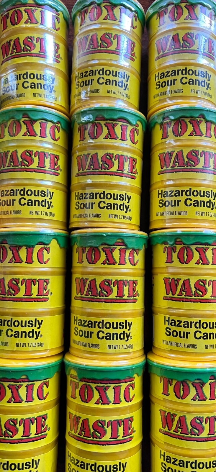 (12) Toxic Waste Sour Candy Drums 1.7 oz Free Shipping