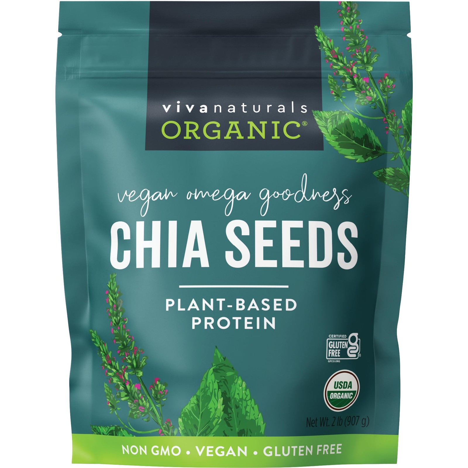 Organic Chia Seeds, 2 lb, 32 Oz – Plant-Based Omega-3 and Vegan Protein
