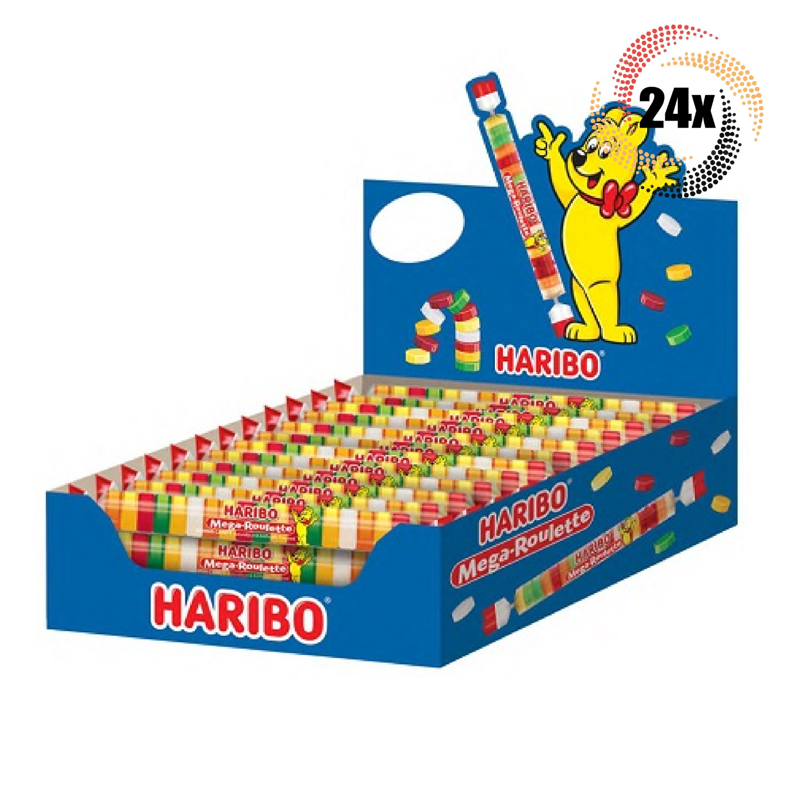 Full Box 24x Rolls Haribo Roulette Mega Roulette Assorted Flavor Candy | 1.58oz
