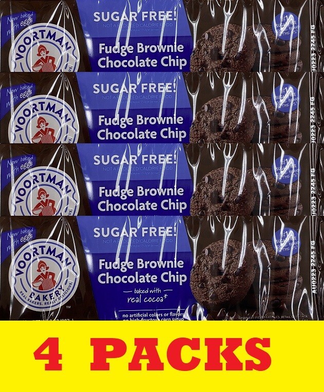 4x Voortman Bakery SUGAR FREE Fudge Brownie Chocolate Chip Cookies 8oz – 4 PACKS
