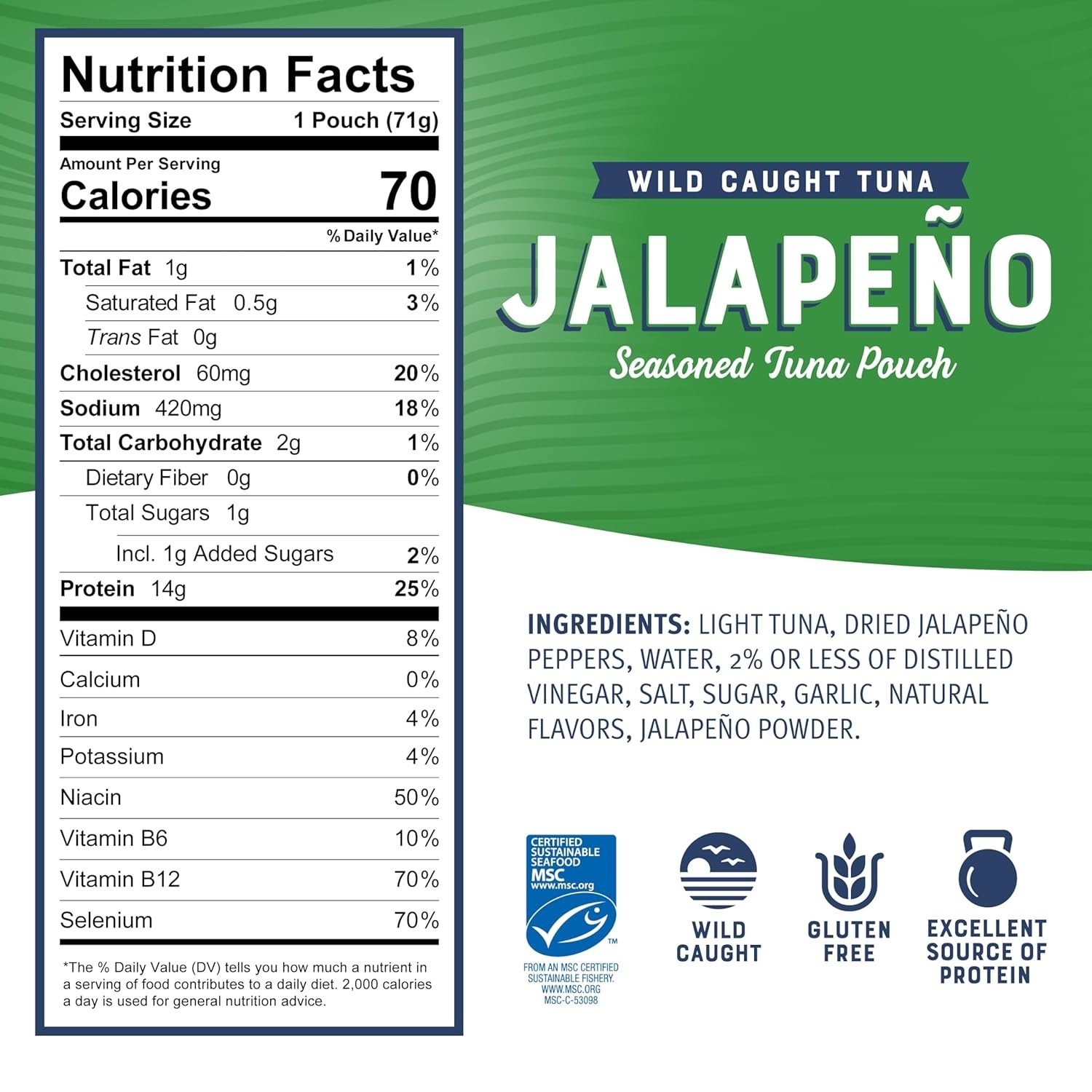 Jalapeno Seasoned Tuna Pouch – Wild Caught and Ready to Eat for Snack, Salad, Ko