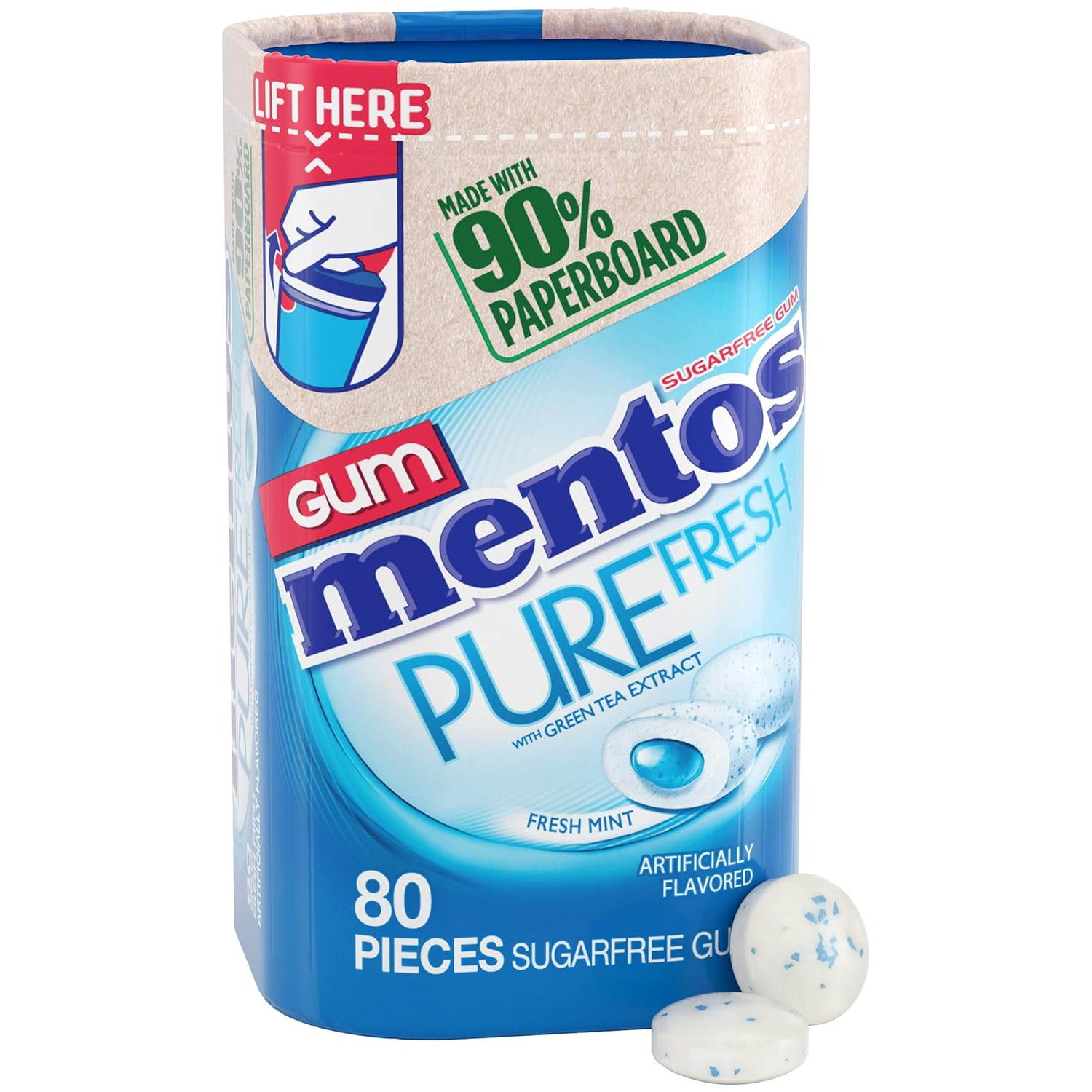 Pure Fresh Chewing Gum, Sugar-Free, Xylitol, Fresh Mint, 80 Piece Bottle, Recycl