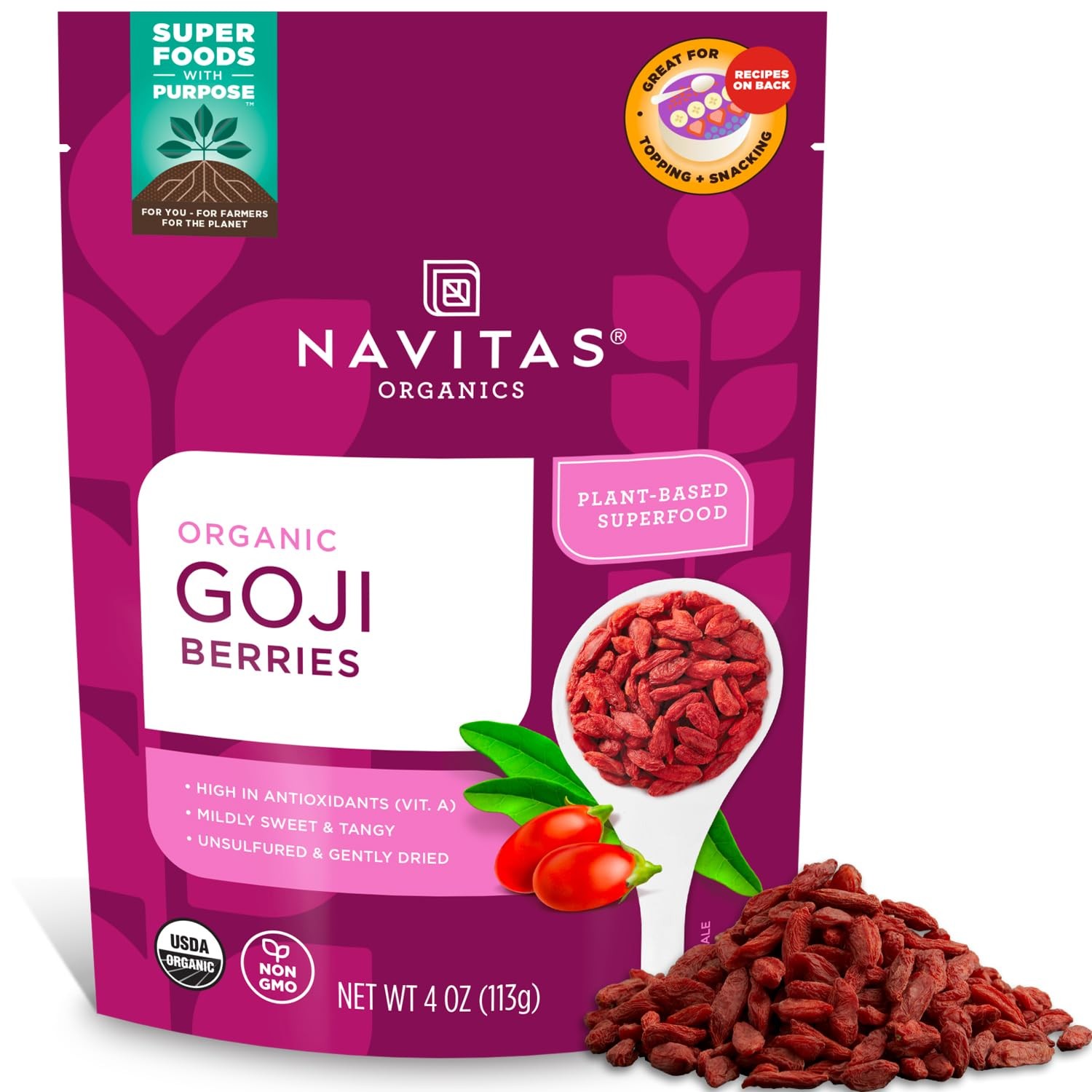 Navitas Organics Goji Berries – For Smoothies, Trail Mix, 4 Ounce (Pack of 1)