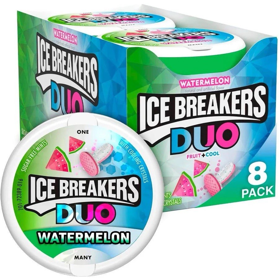 Ice Breakers Duo Sugar Free Mints, Watermelon, 1.3 Ounce (Pack of 8)