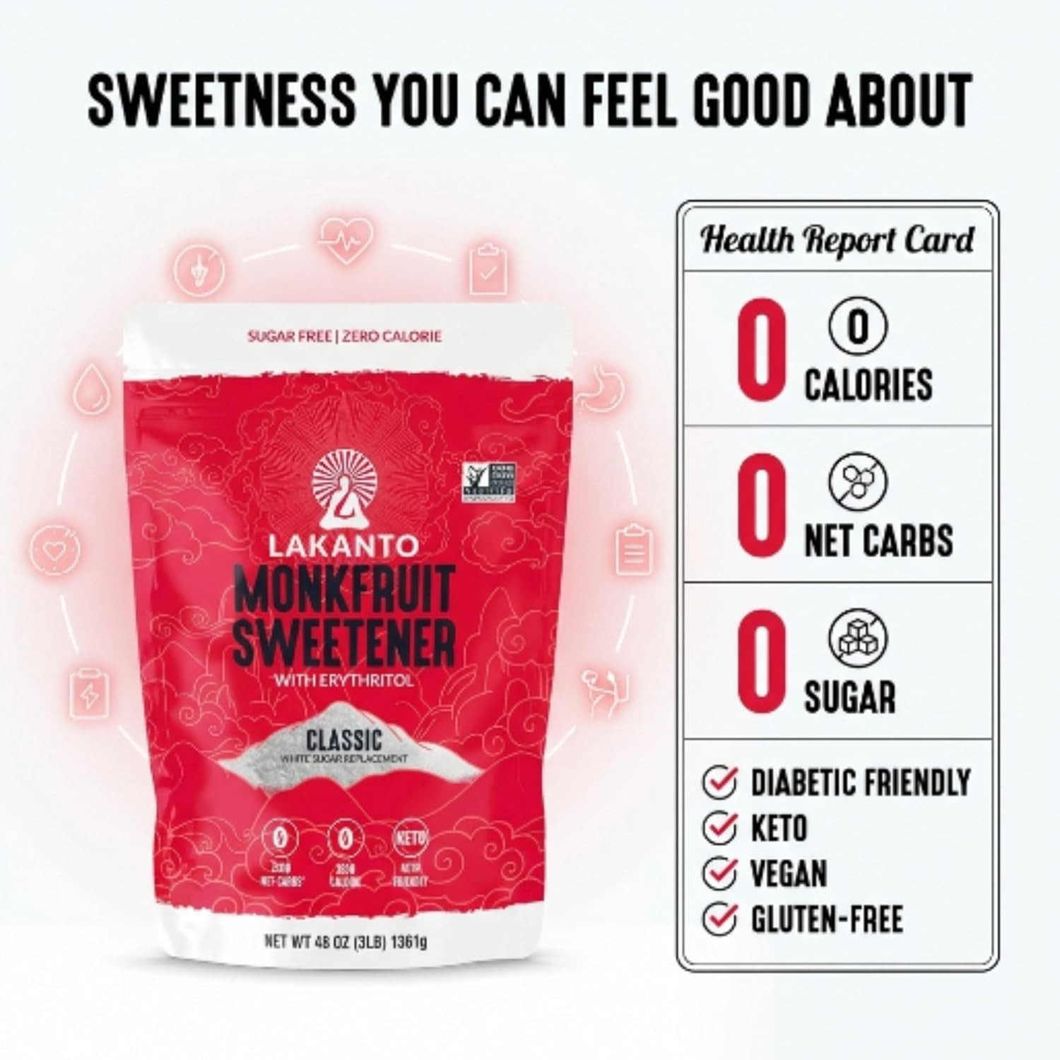 Classic Monk Fruit Sweetener with Erythritol – White Sugar Substitute, Zero C…