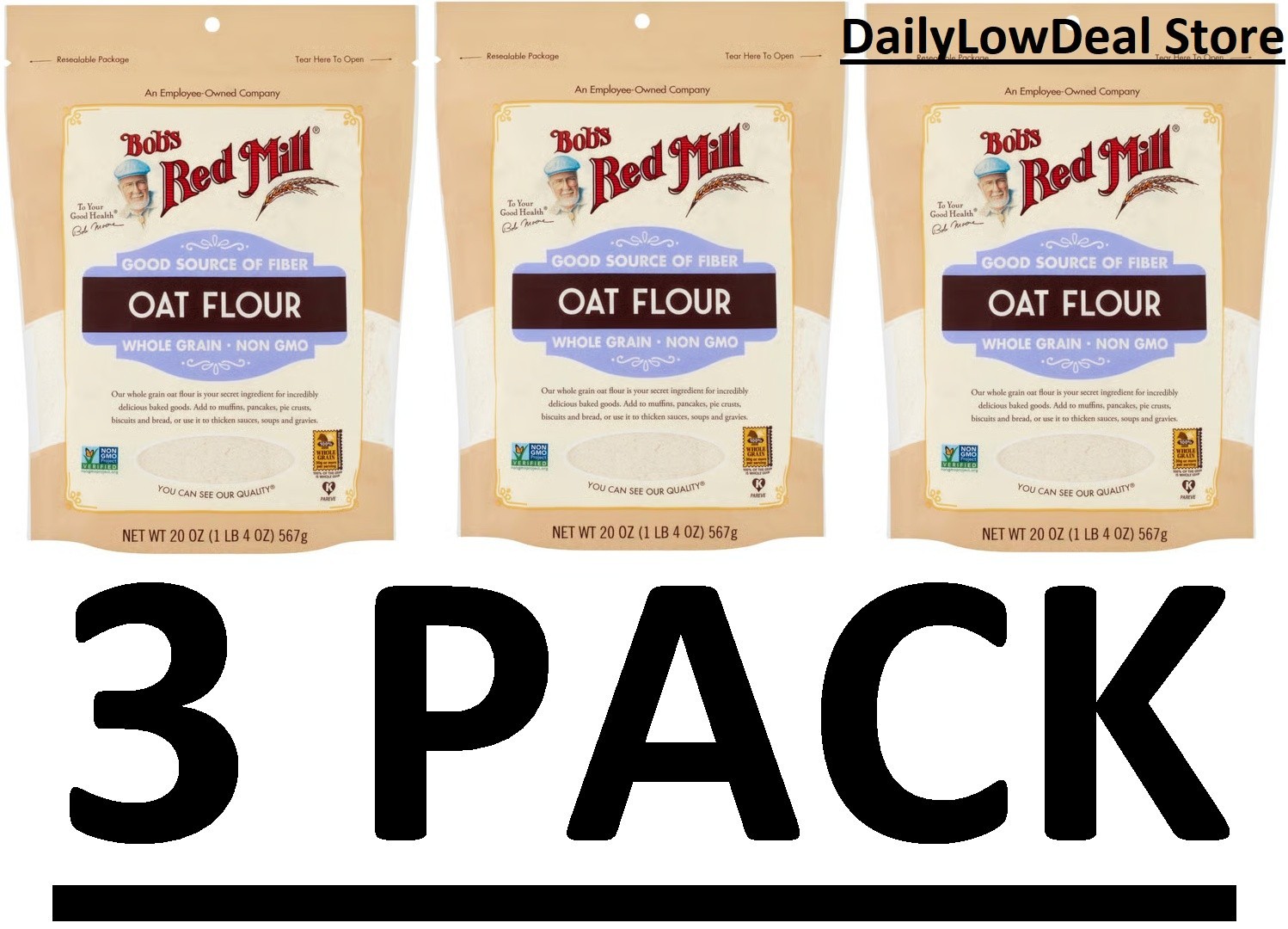 3 PACK – Bob’s Red Mill Oat Flour 20 oz Pkg (Total 60 oz)