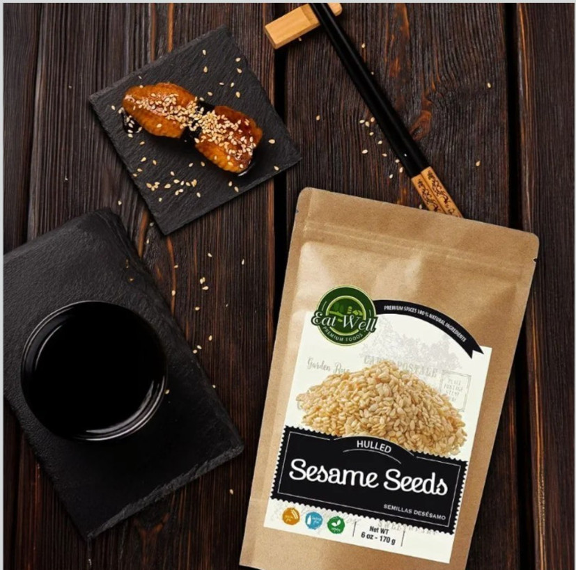 Eat Well Sesame Seeds, 6 oz Hulled White Sesame Seeds, Fresh Raw Whole Hulled