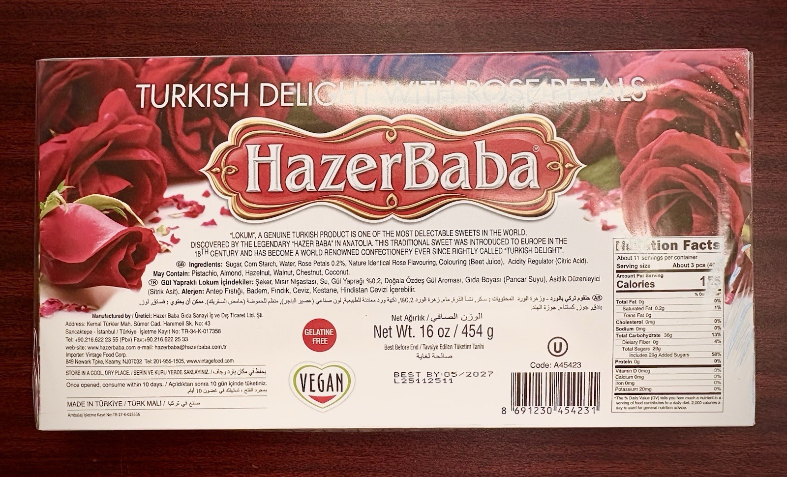 HazerBaba Turkish Delight with Rose Petals 16 oz/454 g VEGAN Resealable Bag