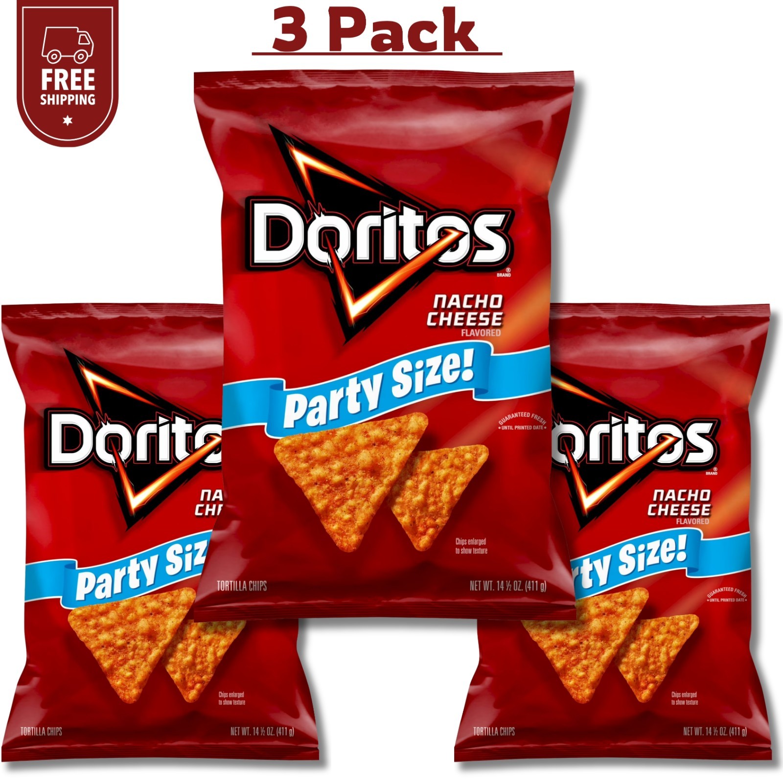 Doritos Nacho Cheese Tortilla Snack Chips,Party Size, 14.05 oz Bag (3 PACK)