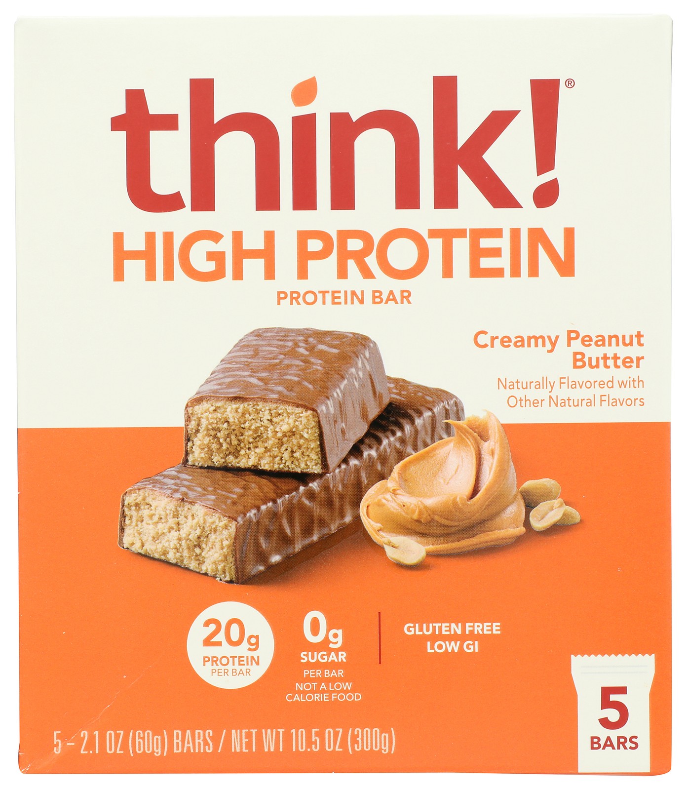 Think! Protein Bar Creamy Peanut Butter 5 Count 2.1 Oz Each 10.5 Total 6 Pack
