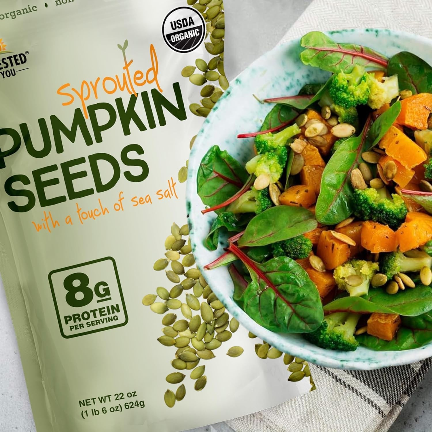 Guilt-Free 22oz Organic Sea Salted Sprouted Pumpkin Seeds – Gluten-Free &